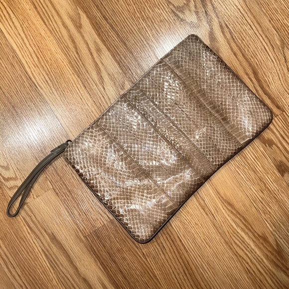 Vintage Palizzio taupe snakeskin‎ leather clutch wristlet shoulder bag - Picture 1 of 9